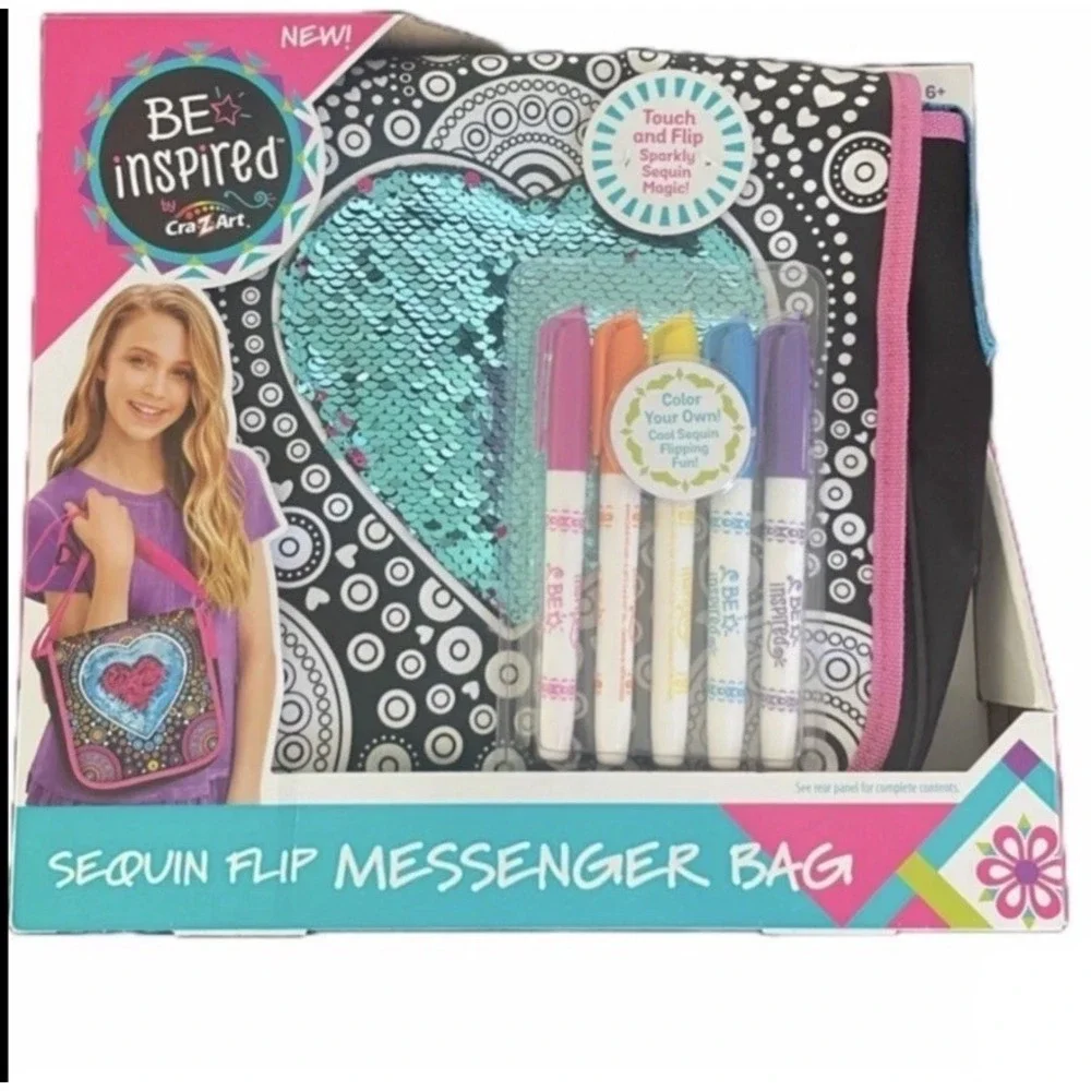 Cra-Z-Art Be Inspired Girls Sequin Flip Messenger Bag (Black) 5 Markers Crafts